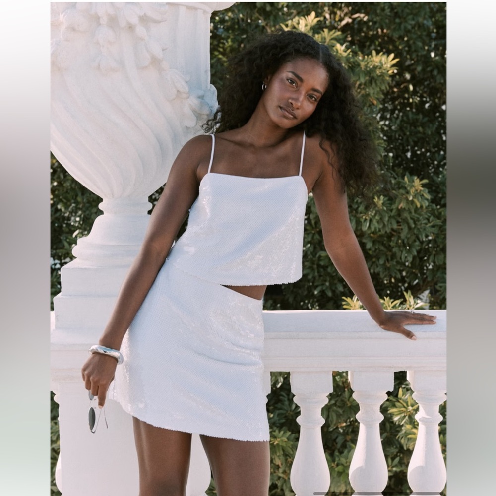 Matching Sequin Squareneck only skirt . NWT a&f Abercrombie white skort